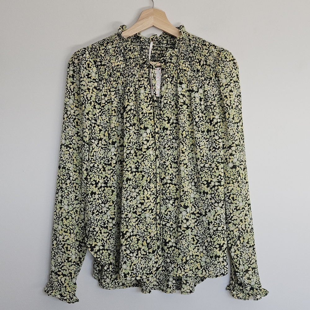 Free People Lela Floral Smocked Ruffle Blouse Floral XS - Picture 3 of 12